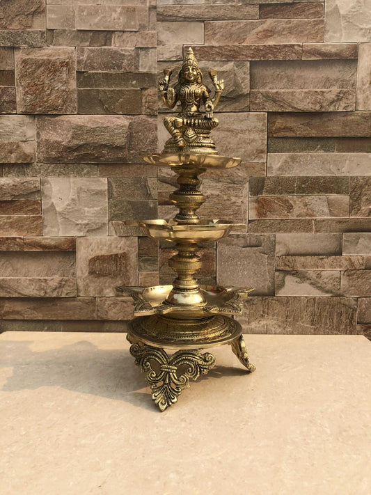 Brass Made Goddess Laxmi Figure decorative Oil lamp/ Standing Diya for pooja ghar Aakrati
