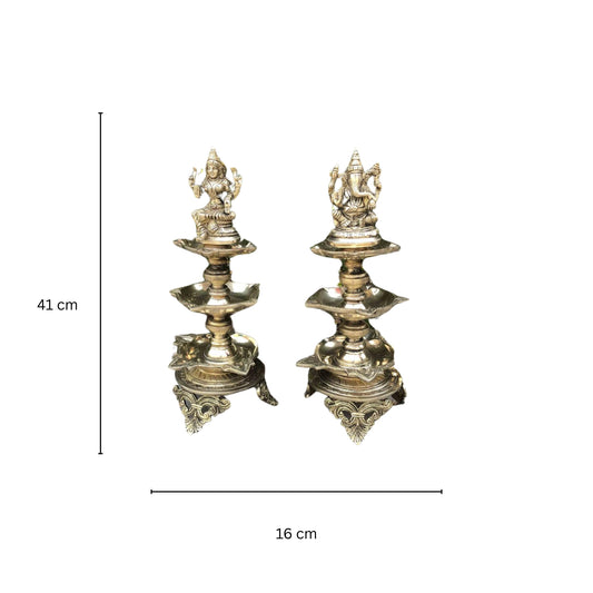 Laxmi Ganesh Diya Stand Handmade Indian oil Lamp for home and office table decor