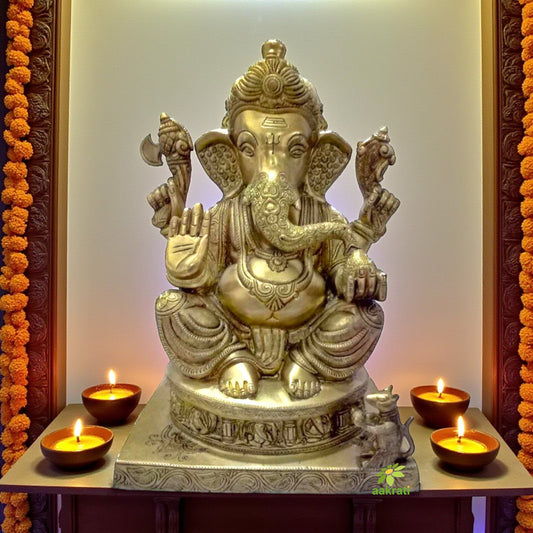 Sitting Lord Ganesha brass made statue for gift/decoration by Aakrati Aakrati