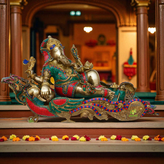 Lord Sitting Ganesha Statue Brass Idol Resting Ganpati Figurine Home Decor Aakrati