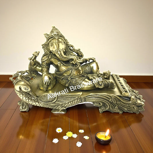 Brass metal Lord Ganesha reclining decorative hand carved statue Aakrati