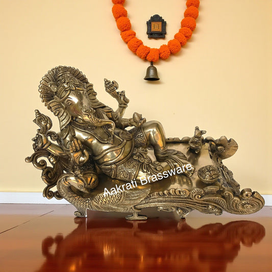 Lord Ganesha Brass made reclining decorative hand carved statue Aakrati