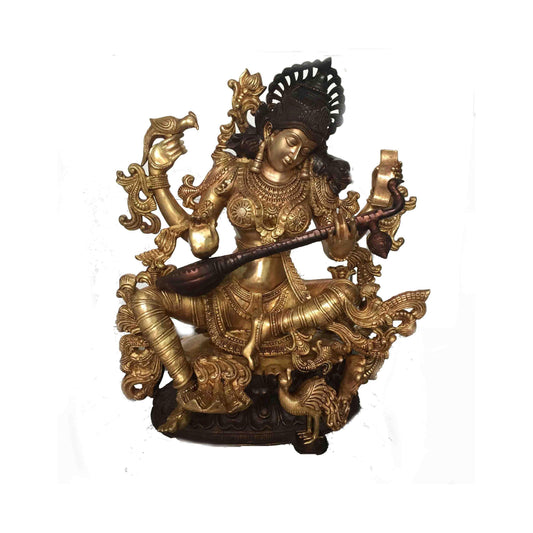 Goddess Saraswati Brass Metal Statue by Aakrati Aakrati