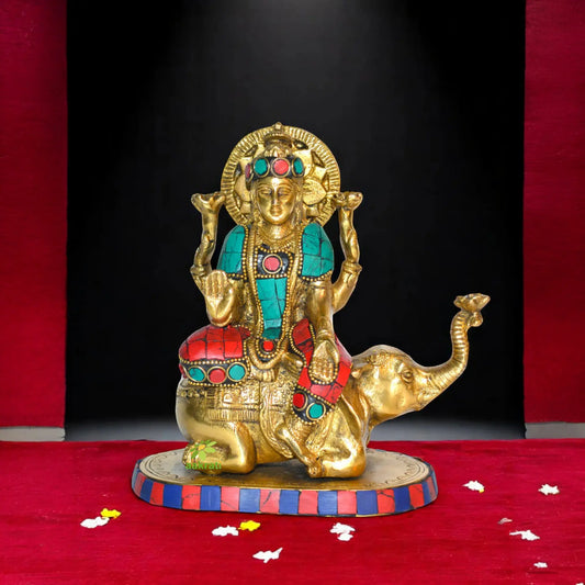 Laxmi Ji Sitting on Elephant metal Murti for worship Aakrati