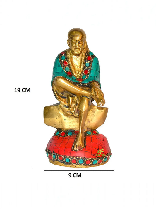 Sitting Sai Baba statue with turquoise coral stone work Aakrati