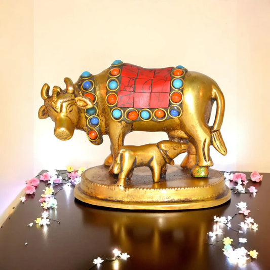 Turquoise stone finish Small Cow and Calf Aakrati