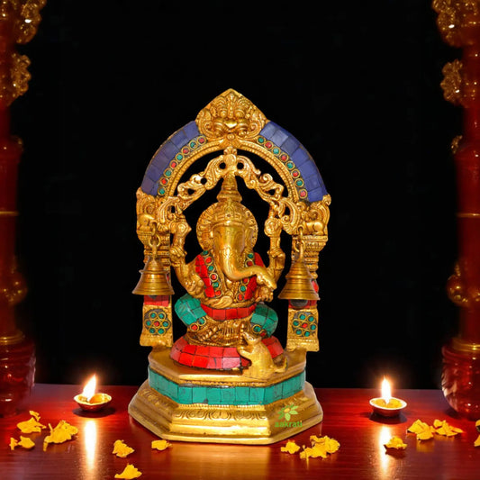 Decorative turquoise stone work Ganesh with bells Aakrati