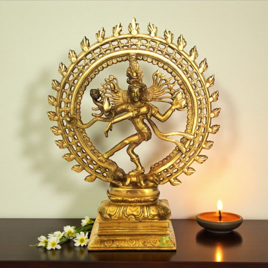 Brass Nataraj Statue | Divine Dance of Lord Shiva for Home Décor and Spiritual Blessings | Handmade Religious Nataraj Idol ( Yellow, 17 inch)