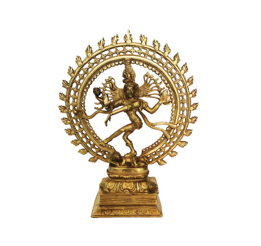 Brass Nataraj Statue | Divine Dance of Lord Shiva for Home Décor and Spiritual Blessings | Handmade Religious Nataraj Idol ( Yellow, 17 inch) Aakrati