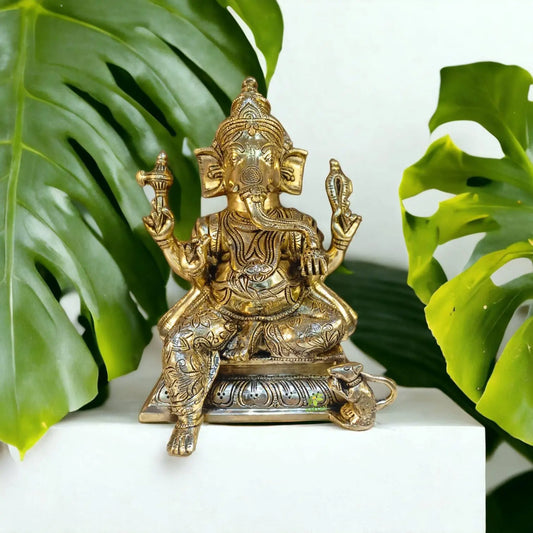 Brass Lord Ganesha Idol for Home Decor | Ganesh Murti for Pooja Room & Gift Purpose Aakrati