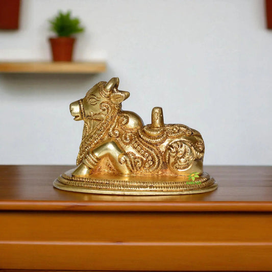 Sitting Nandi Hand Made Brass Metal Pooja Ghar Statue Aakrati