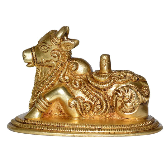 Sitting Nandi Hand Made Brass Metal Pooja Ghar Statue Aakrati