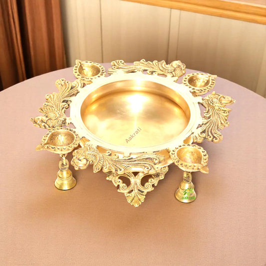 Aakrati Brass Flower Holder and Small Fire Place Marshmallow Burner for Kids with Oil Lamps Indoor Small Fire Pit Brass Handmade Hurli Aakrati