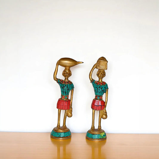 Decorative Brass Metal Showpiece with colorful Stone work ideal for Home Decor attractive Table Deor, Office Decor and Gifting - Unique statue for collection