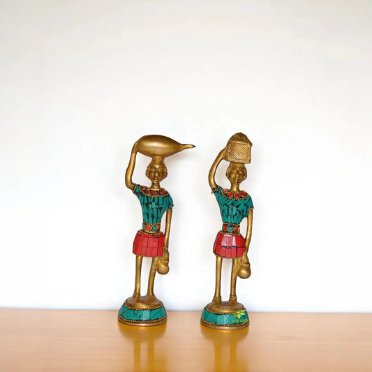 Decorative Brass Metal Showpiece with colorful Stone work ideal for Home Decor attractive Table Deor, Office Decor and Gifting - Unique statue for collection Aakrati