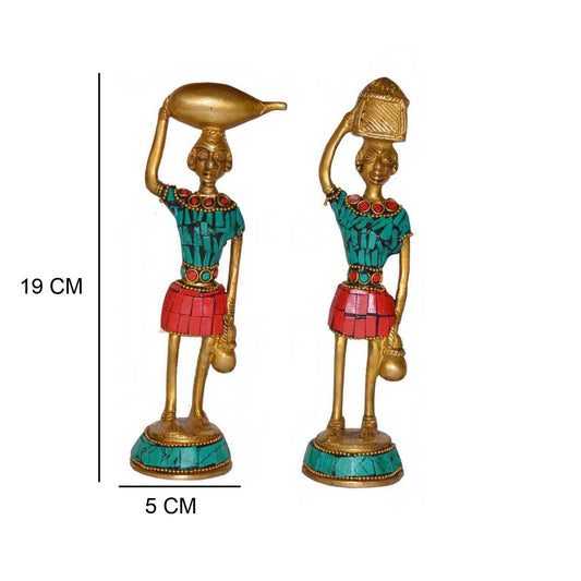 Decorative Brass Metal Showpiece with colorful Stone work ideal for Home Decor attractive Table Deor, Office Decor and Gifting - Unique statue for collection