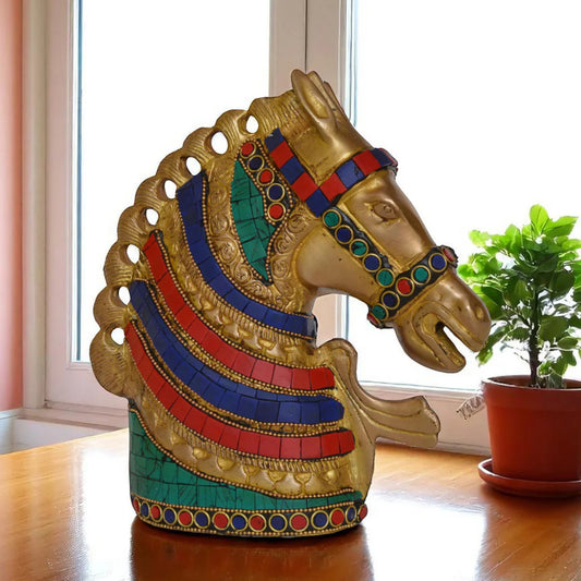 Horse Head Statue with stone work - unique home decor gift and table decor