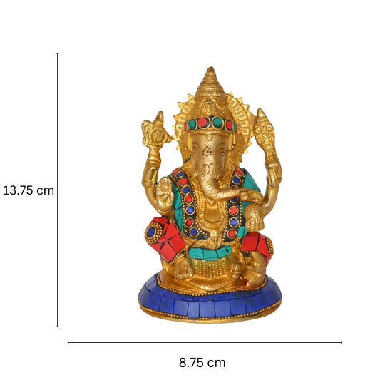 Ganesha figure with stone work - unique metal brass religious murti Aakrati