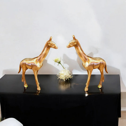 Pair of rass Giraffe Statue Decorative Figurine Home Interior Decor Item Handmade metal brass indian export quality Handicraft Table Decor Item in Antique Finish Aakrati