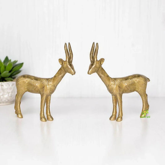 Pair of Animal Figurine Brass Statue of Deer House warming Metal Sculpture Showpiece Table Decor and Gift Item with international style export figures Aakrati