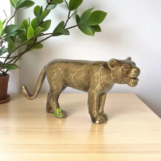 Tiger Statue of Brass metal Handmade animal figurine Decorative indian bronze look Sculpture with Antique finish Showpiece Gift Item Aakrati
