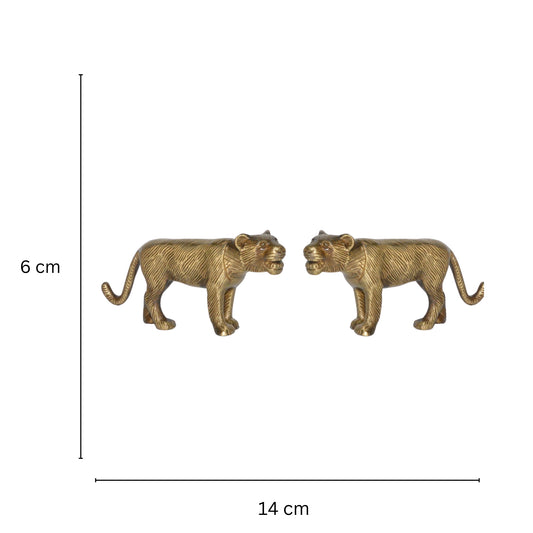 Pair of Tiger Statue of Brass metal Handmade animal figurine Decorative indian bronze look Sculpture with Antique finish Showpiece Gift Item