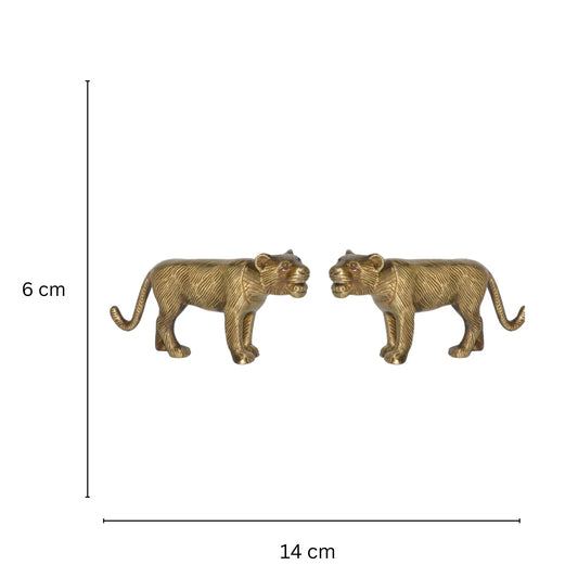 Pair of Tiger Statue of Brass metal Handmade animal figurine Decorative indian bronze look Sculpture with Antique finish Showpiece Gift Item Aakrati