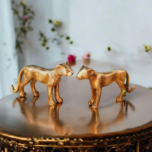 Pair of Tiger Statue of Brass metal Handmade animal figurine Decorative indian bronze look Sculpture with Antique finish Showpiece Gift Item Aakrati