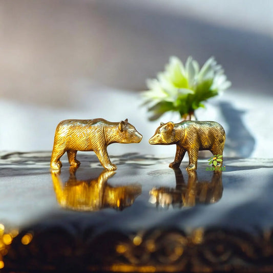Pair of Handcrafted Metal Animal Statue of Bear made of Brass Decorative showpiece with antique finish statue cum Table Decor Aakrati