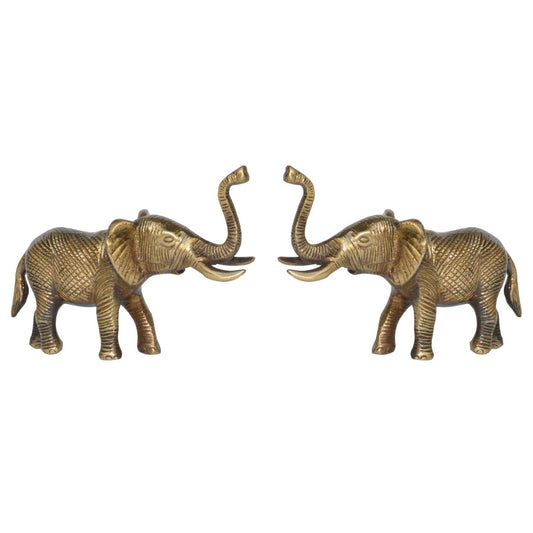 Brass Trunk up Elephant pair statue Fengshui Gift Item Symbol of Goof luck Decorative Showpiece in Antique finish for Home Decor