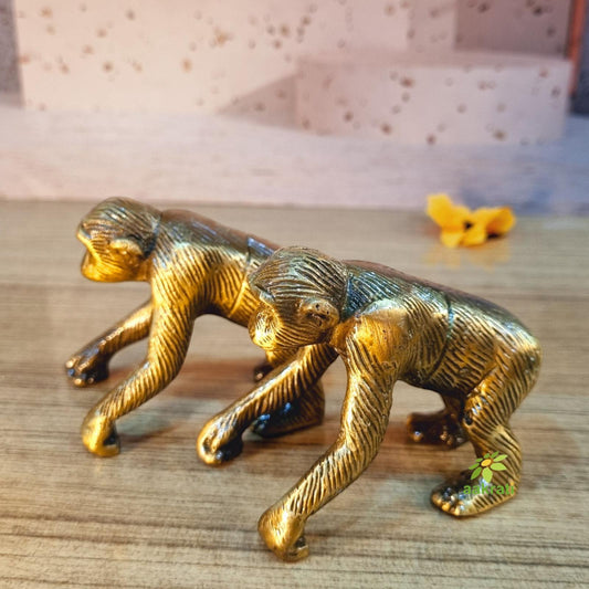 Pair of Decorative Metal Animal Figurine of Gorilla Metal Statue with Antique Finish for Home Decor/ Office Decor / Table Decor and Gift Item
