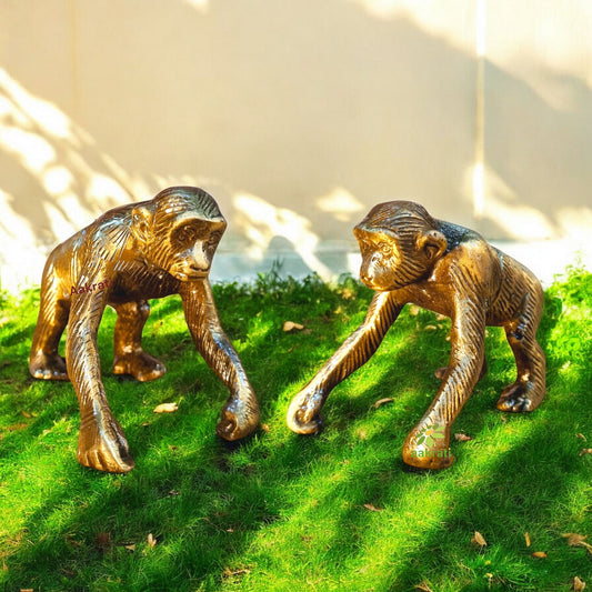 Pair of Decorative Metal Animal Figurine of Gorilla Metal Statue with Antique Finish for Home Decor/ Office Decor / Table Decor and Gift Item