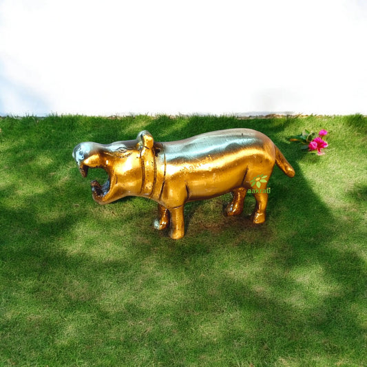 Animal Sculpture Showpiece of Hippopotamus for Decorative Purpose Handcrafted Metal Statue for Table Decor in Antique Finish Aakrati