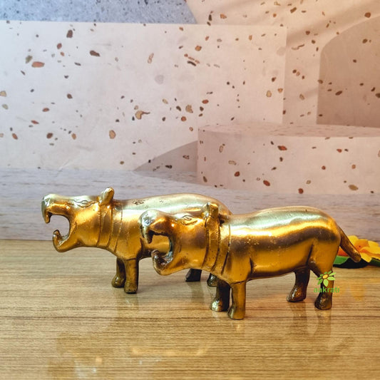 Pair of Animal Sculpture Showpiece of Hippopotamus for Decorative Purpose Handcrafted Metal Statue for Table Decor in Antique Finish