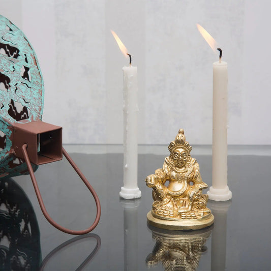 Lord Kuber Statue of Barss Metal Feng shui Sculpture for Good Luck and prosperity Decorative Handcrafted Antique Finish Showpiece as per vastu Aakrati