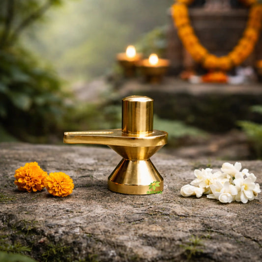 Brass Shivling for Home, Mandir & Office Pooja | Traditional Shiva Lingam | Shivling for Temple (Yellow, 2 Inches) Ashopi