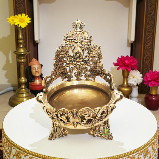 Diwali Decor Brass Metal Urli Home/Event Decor Hand Carved Urli/Pot Aakrati