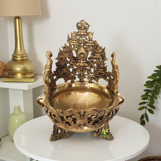 Elephant and Lotus design brass urli (bowl size 10 inch) Aakrati