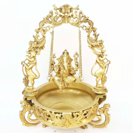 Brass Made Lord Ganesha on swing figure Home/Event Decor Urli Aakrati