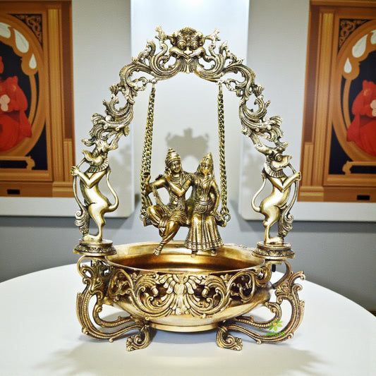 Brass Metal Radha Krishna on swing figure Home/Event Decor Urli