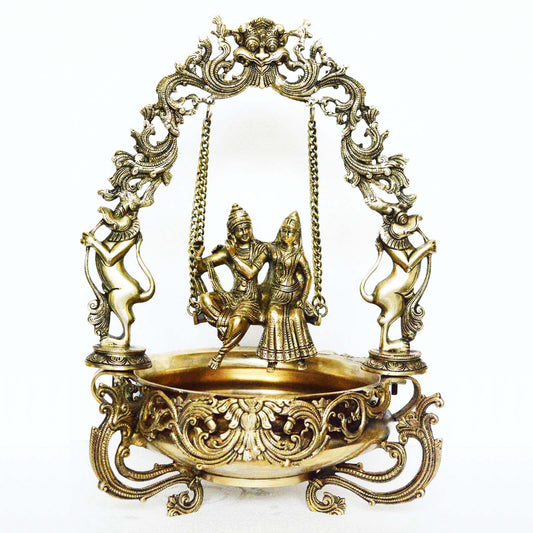 Brass Metal Radha Krishna on swing figure Home/Event Decor Urli Aakrati