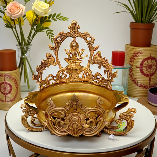 Handmade Brass Urli with Goddess Saraswati Aakrati