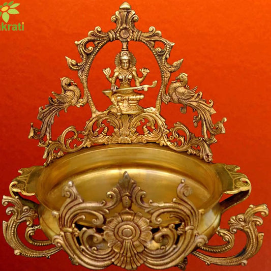 Handmade Brass Urli with Goddess Saraswati Aakrati