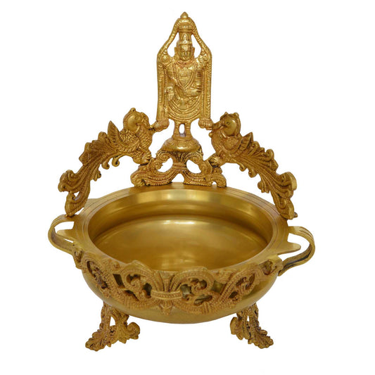 Flower pot Decorative Hand Made Brass Metal Urli with lord Balaji Statue Aakrati