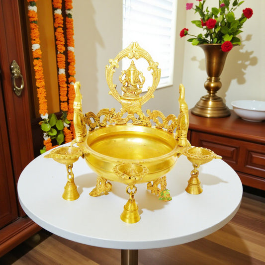 Lord Ganesha Figure with bells Brass Made Hand Carved Traditional Bowl Aakrati