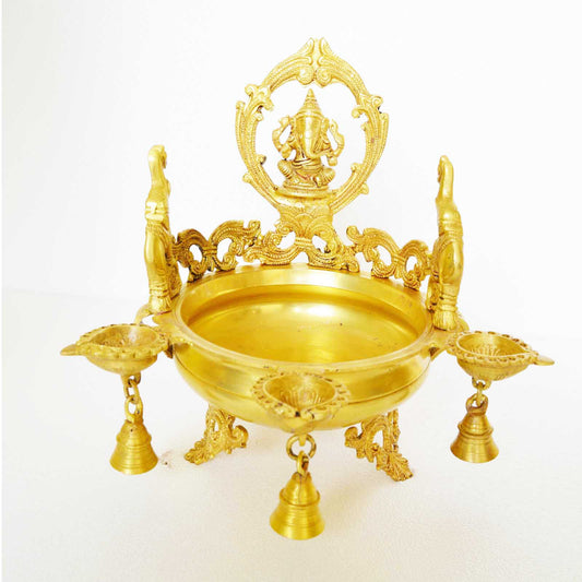 Lord Ganesha Figure with bells Brass Made Hand Carved Traditional Bowl Aakrati