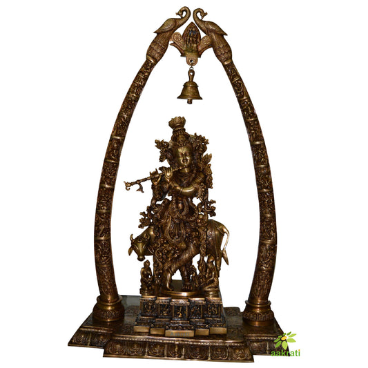 Prabhavaliand Lord Krishna mounted on big Gold frame Temple frame handcrafted . Aakrati