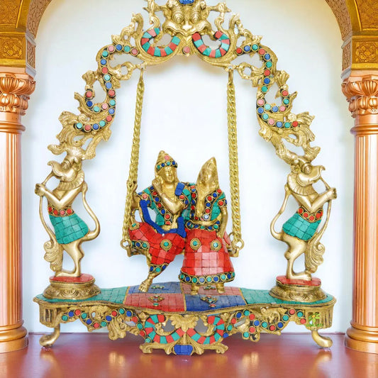 Radha Krishna Swing Statue Made of Brass Aakrati