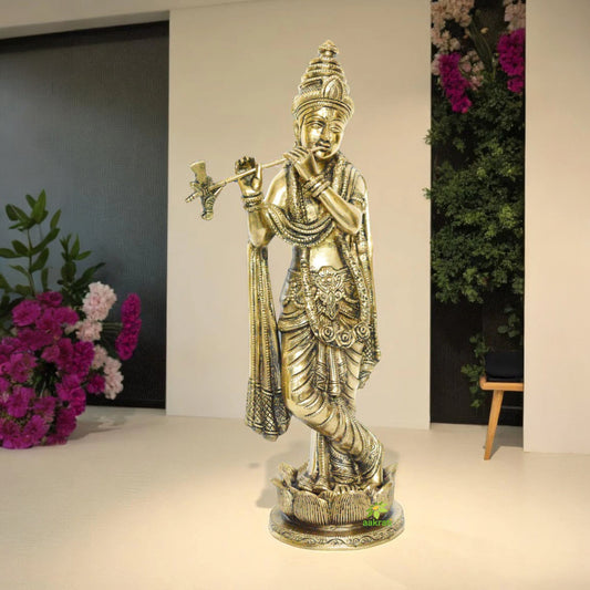 Lord Krishna Playing Flute Statue of Brass Aakrati