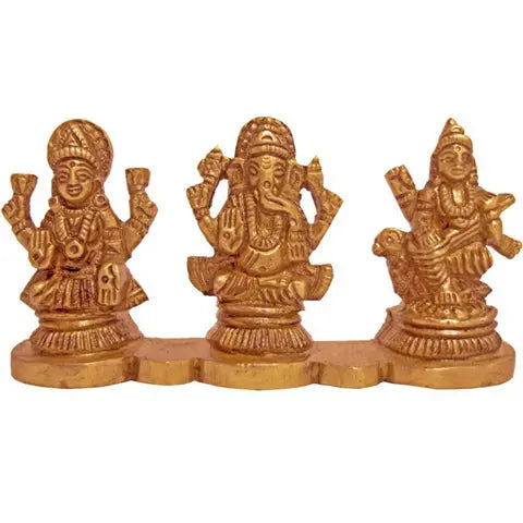 Lakshmi Ganesha and Saraswati Combined Statue of Brass Aakrati